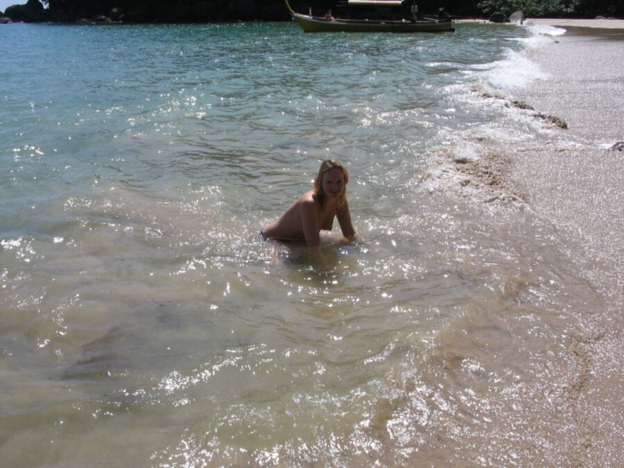 Blonde amateur posing on vacation