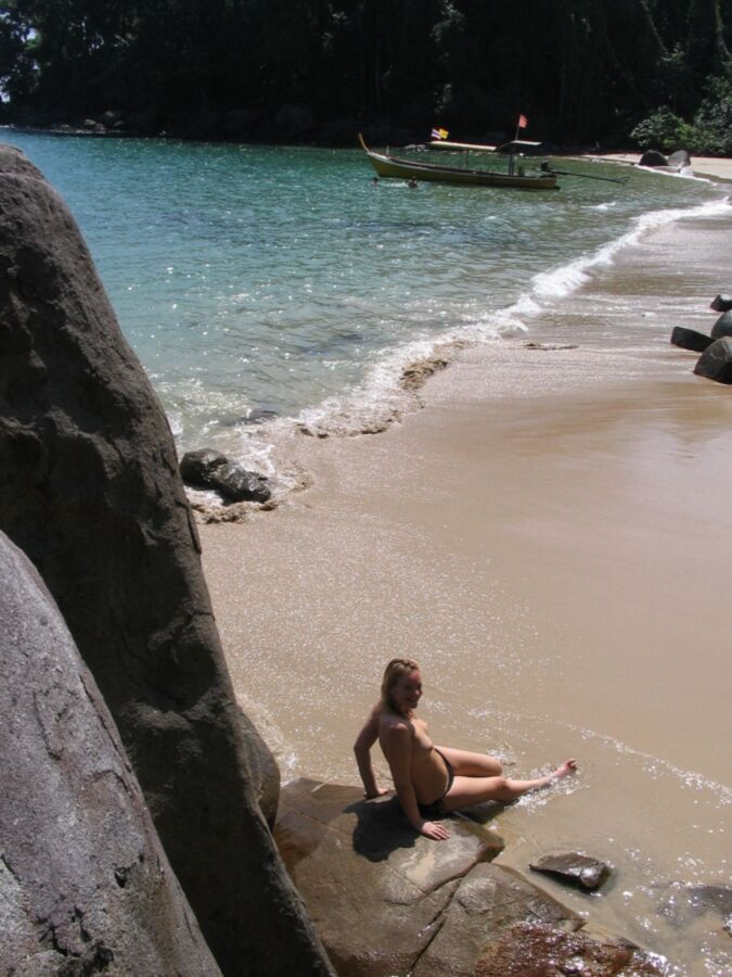 Blonde amateur posing on vacation