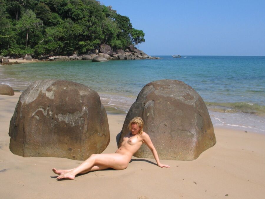 Blonde amateur posing on vacation