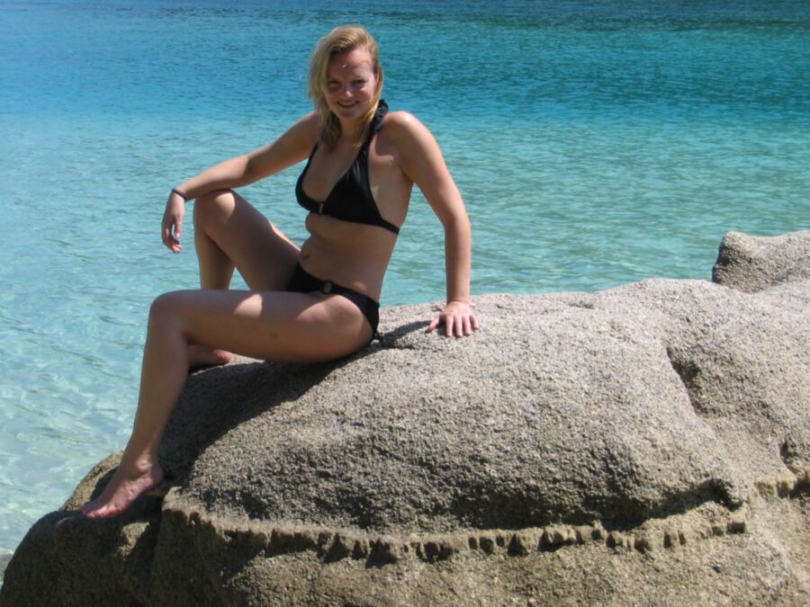 Blonde amateur posing on vacation