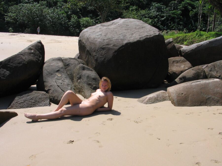 Blonde amateur posing on vacation