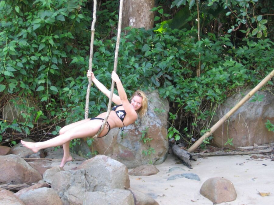 Blonde amateur posing on vacation