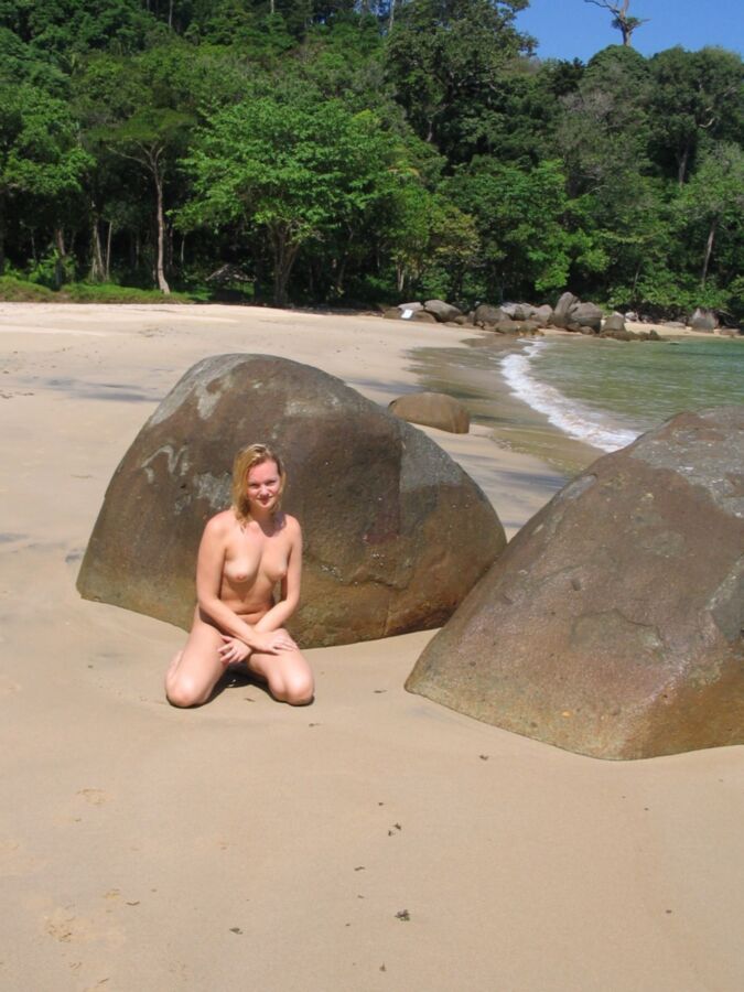 Blonde amateur posing on vacation