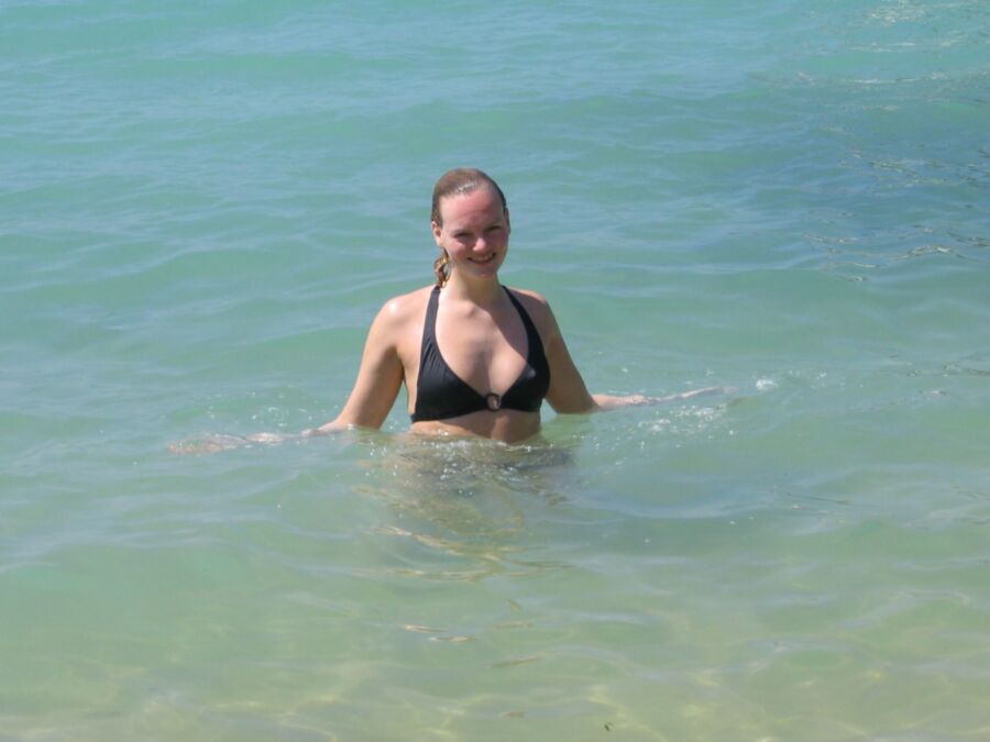 Blonde amateur posing on vacation