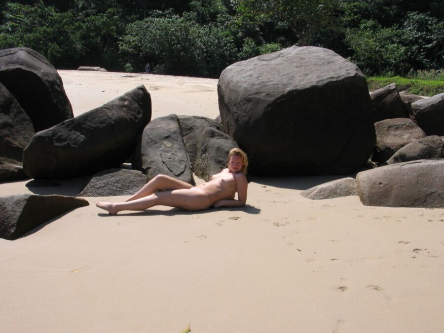 Blonde amateur posing on vacation