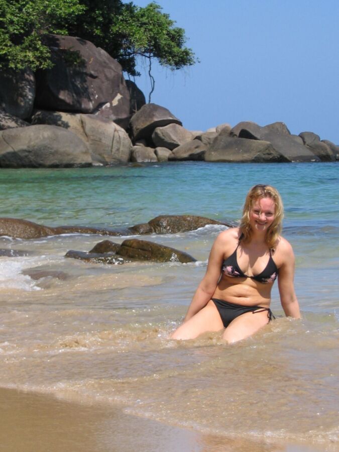 Blonde amateur posing on vacation