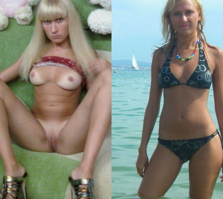 Hermosa esposa Ksenia en la galería antes y después