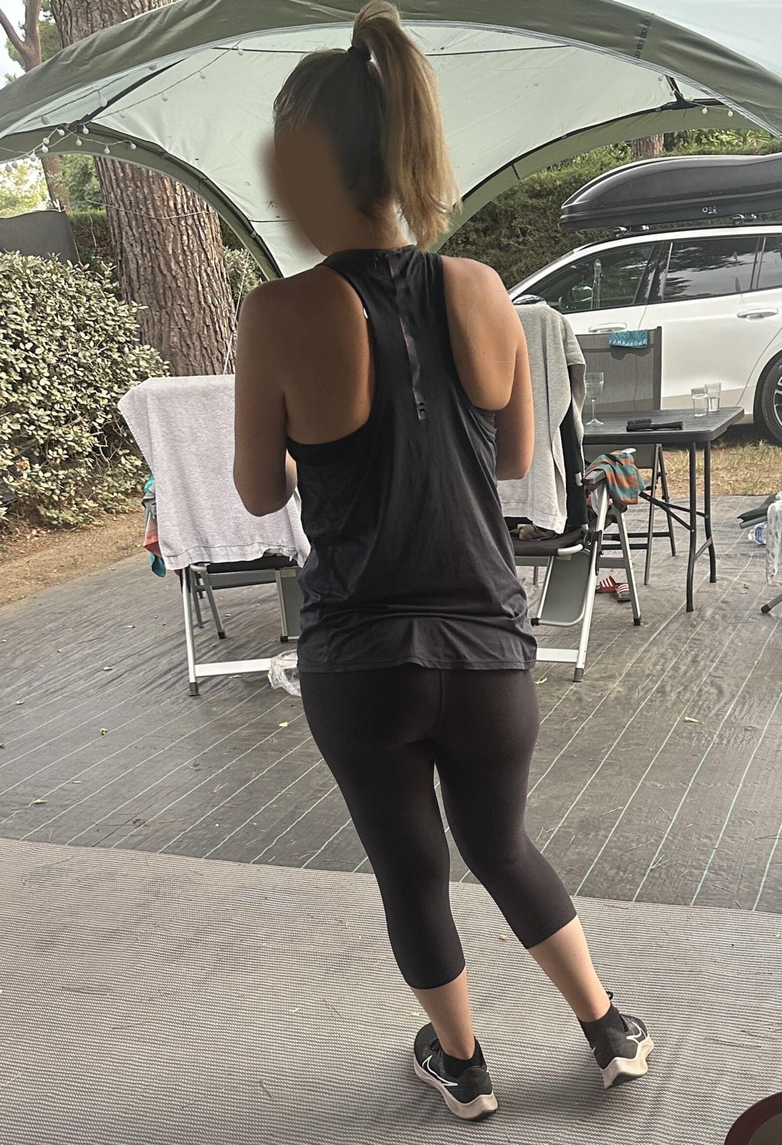 My wife in leggings showing her ass on holidays