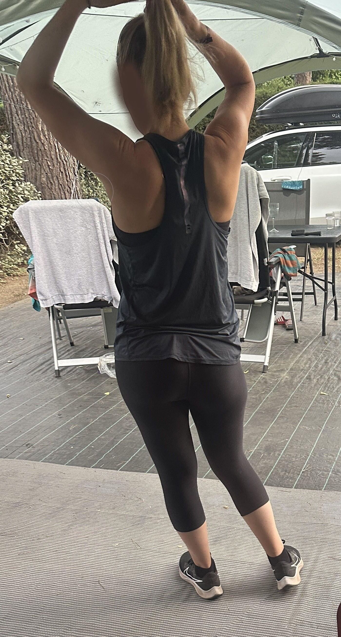 My wife in leggings showing her ass on holidays