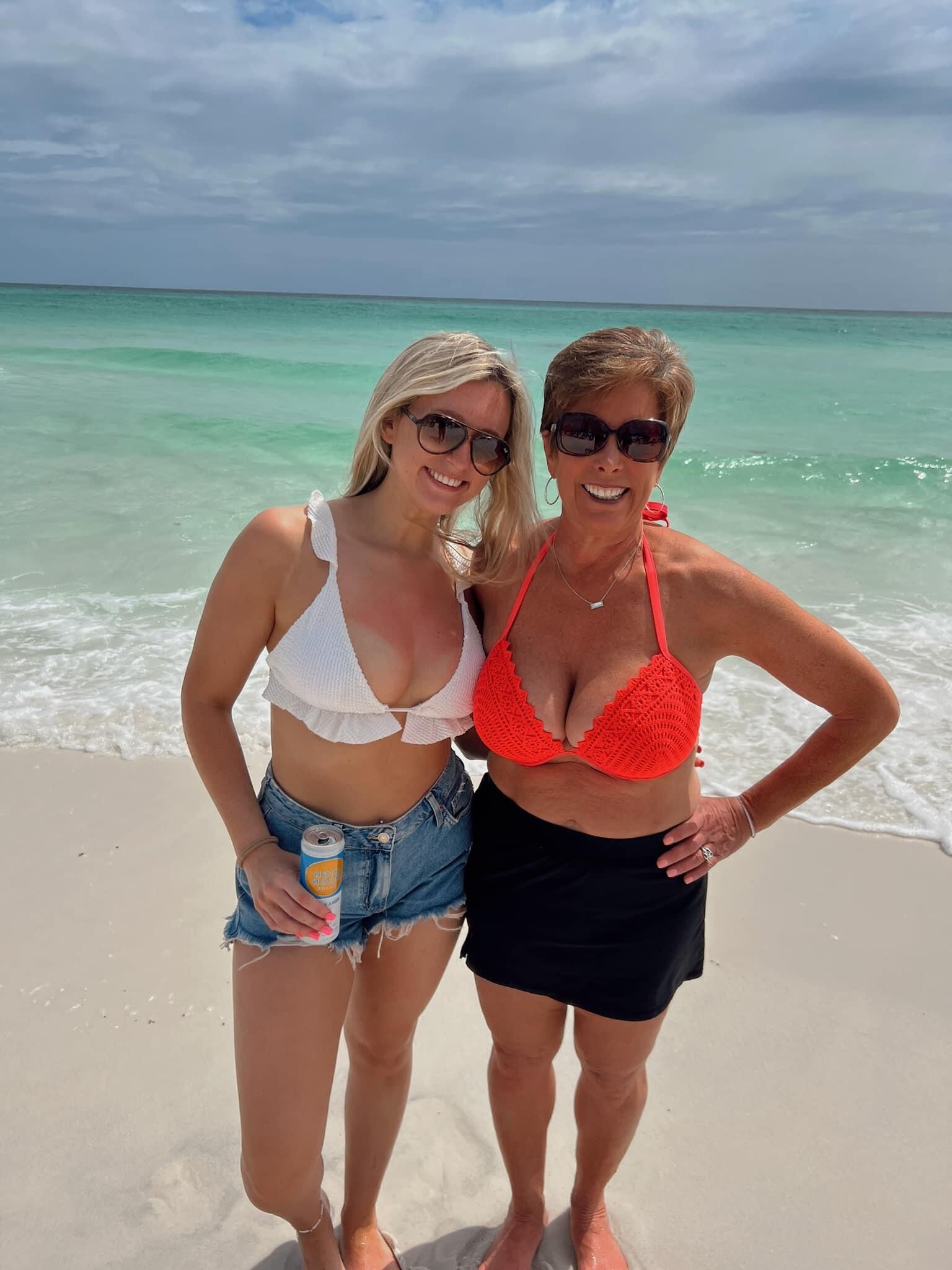 Hot MILF and Her Hot Daughter in Bikinis and Dresses