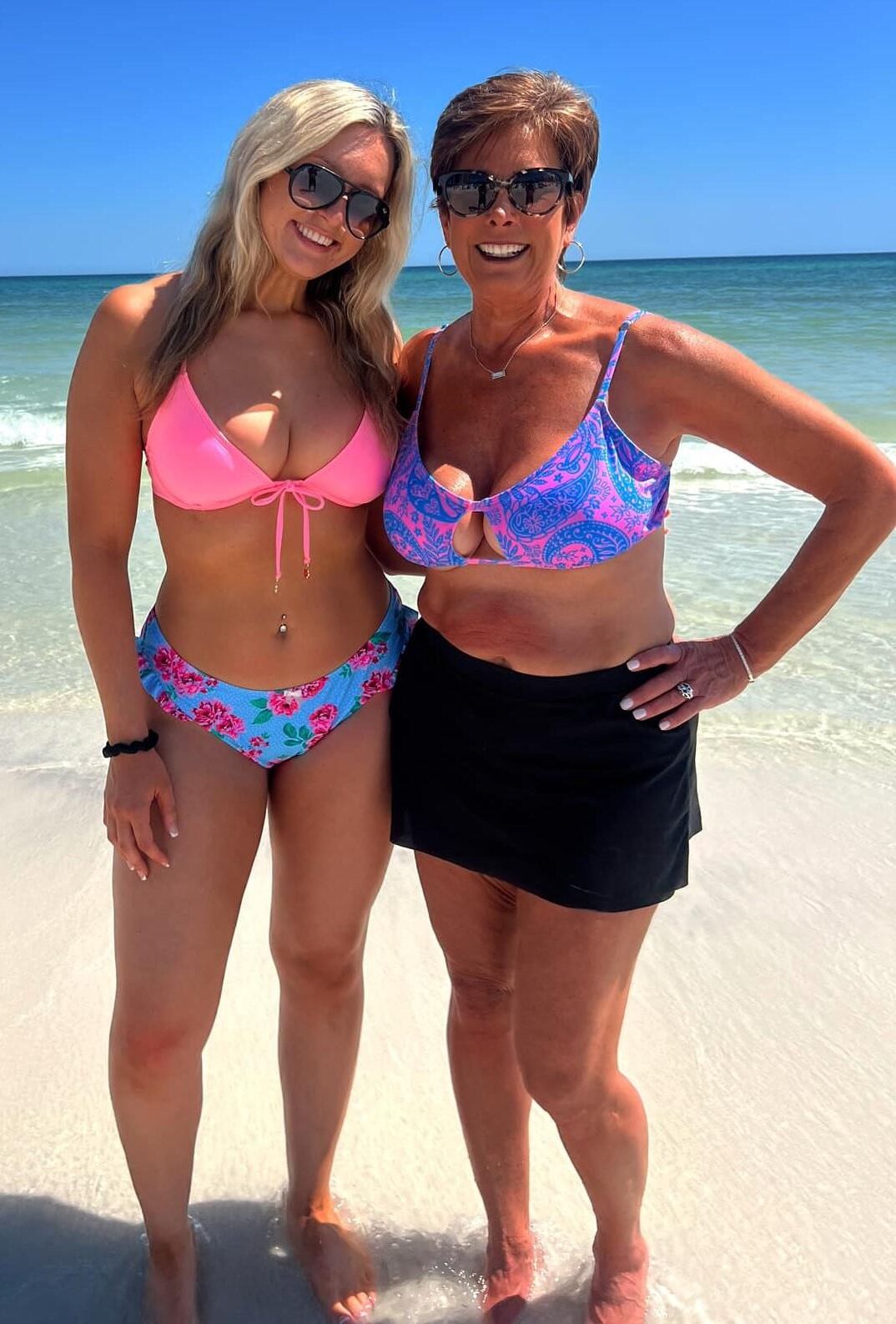 Hot MILF and Her Hot Daughter in Bikinis and Dresses