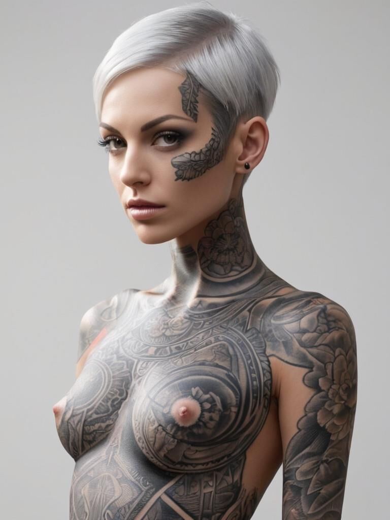 Tattooed platinum blonde woman