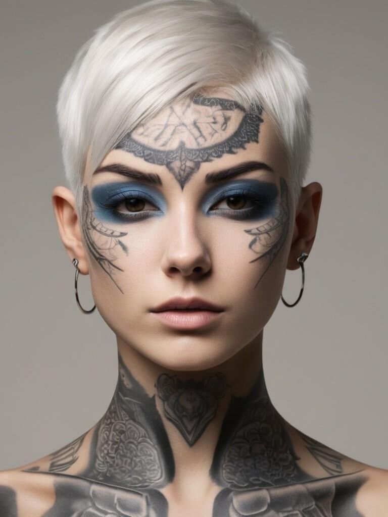 Tattooed platinum blonde woman