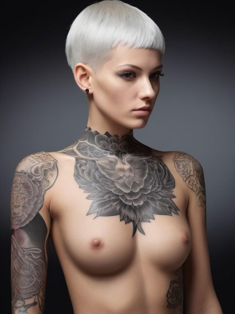 Tattooed platinum blonde woman