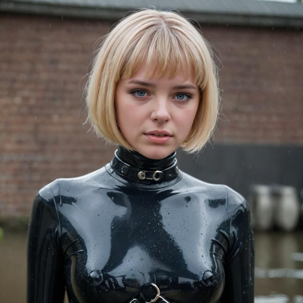 AI KI wow Blondes, glänzendes Teenie-Mädchen aus Latex