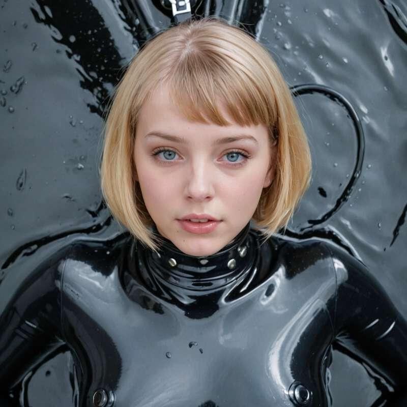 AI KI wow Blondes, glänzendes Teenie-Mädchen aus Latex