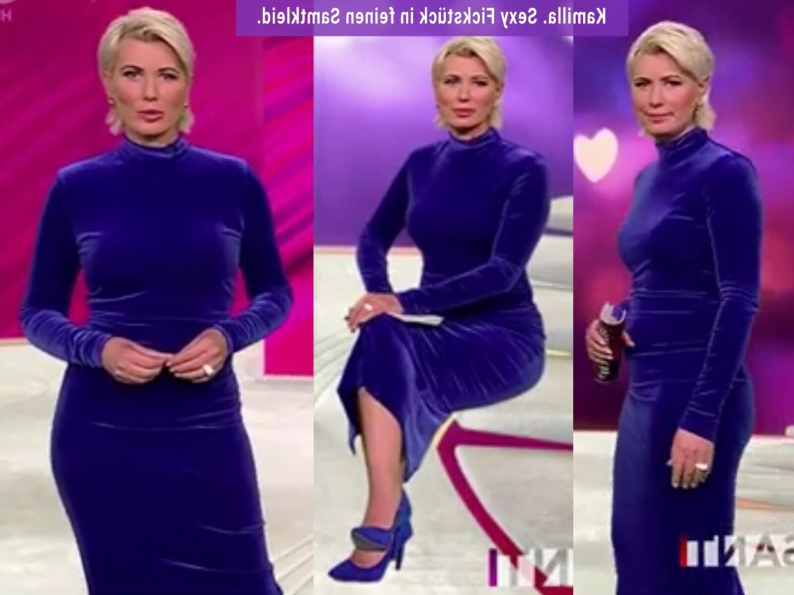 Kamilla S. Geile Blonde Fickschlampe im blauen samtkleid。