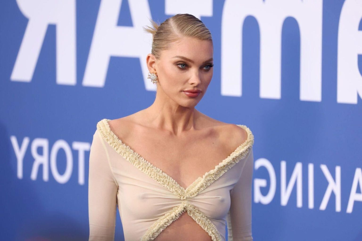 Elsa Hosk Brüste Brustwarzen reine Kleidung Amfar Cannes