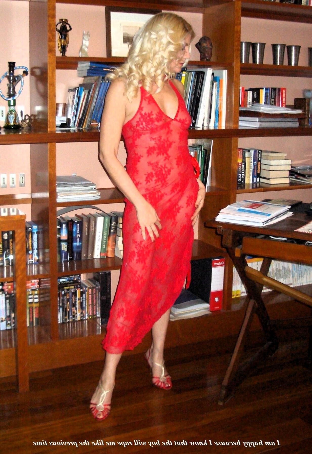 My long red semi transparent dress with slits