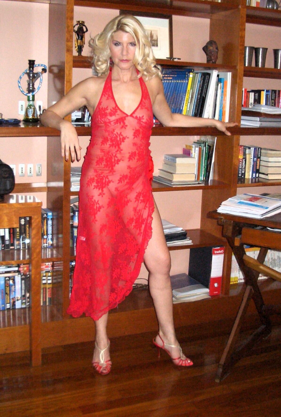 My long red semi transparent dress with slits