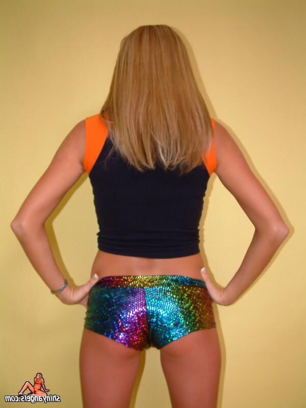 black leotard blond pigtails thong