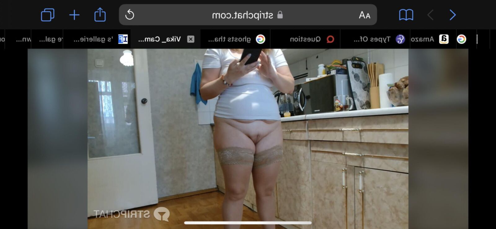 Bottomless blonde milf with a big pussy and dimpled ass 