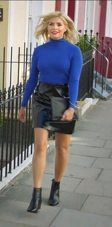 Sexy milf Holly Willoughby in short leather skirt 