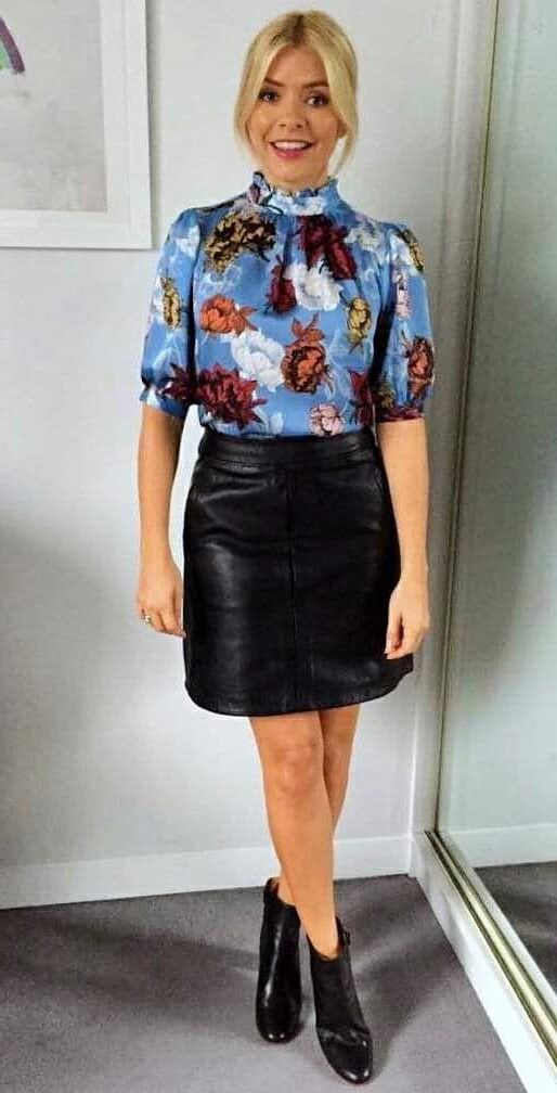 Sexy milf Holly Willoughby in short leather skirt 