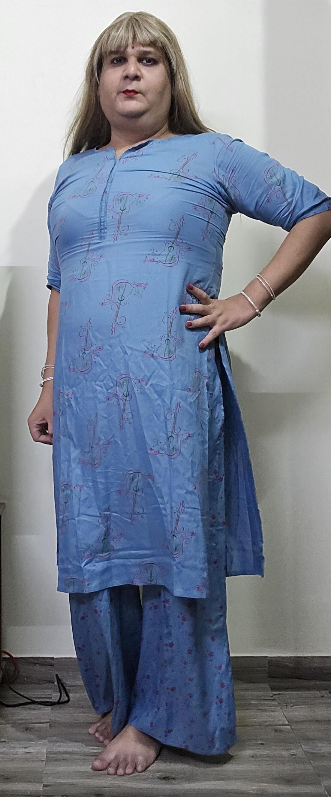 blonde shemale monica m in blue dress