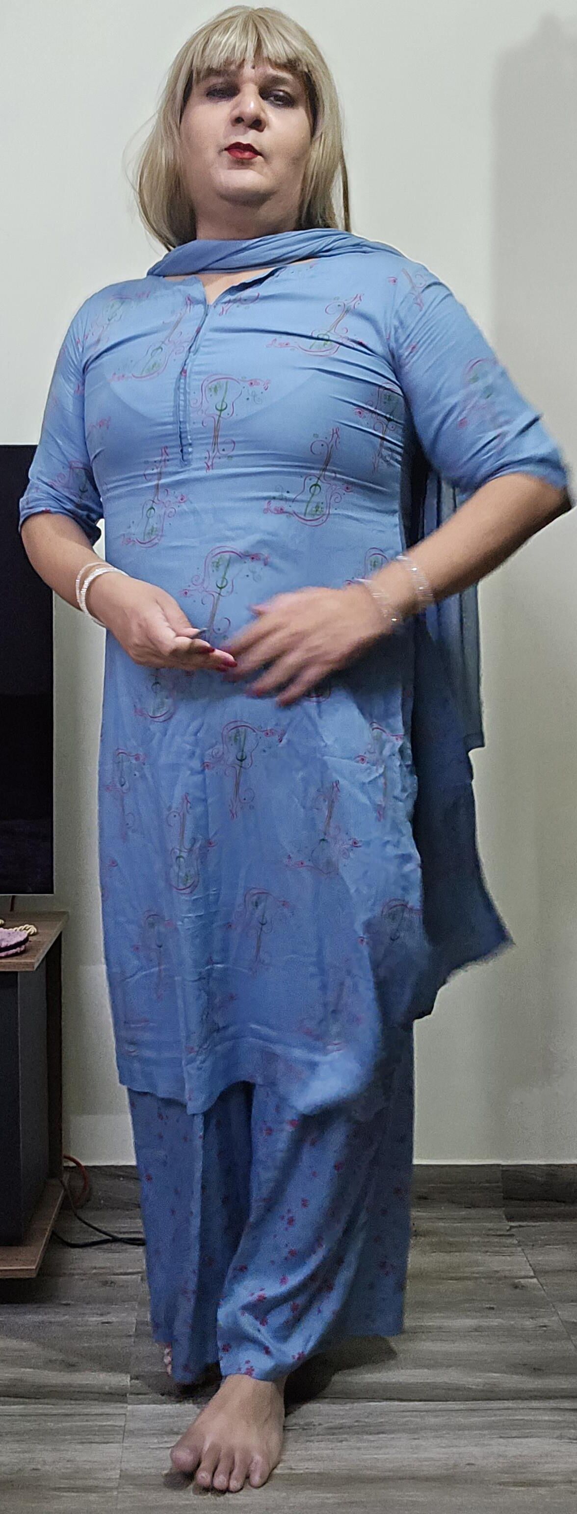 blonde shemale monica m in blue dress