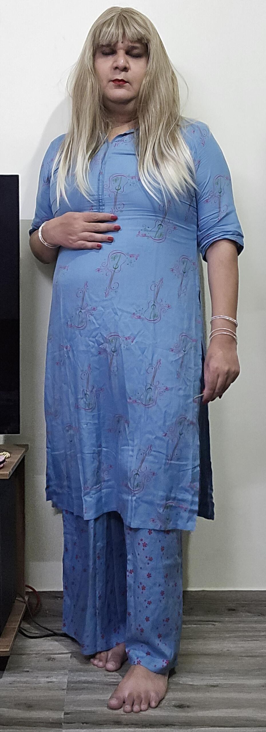 blonde shemale monica m in blue dress