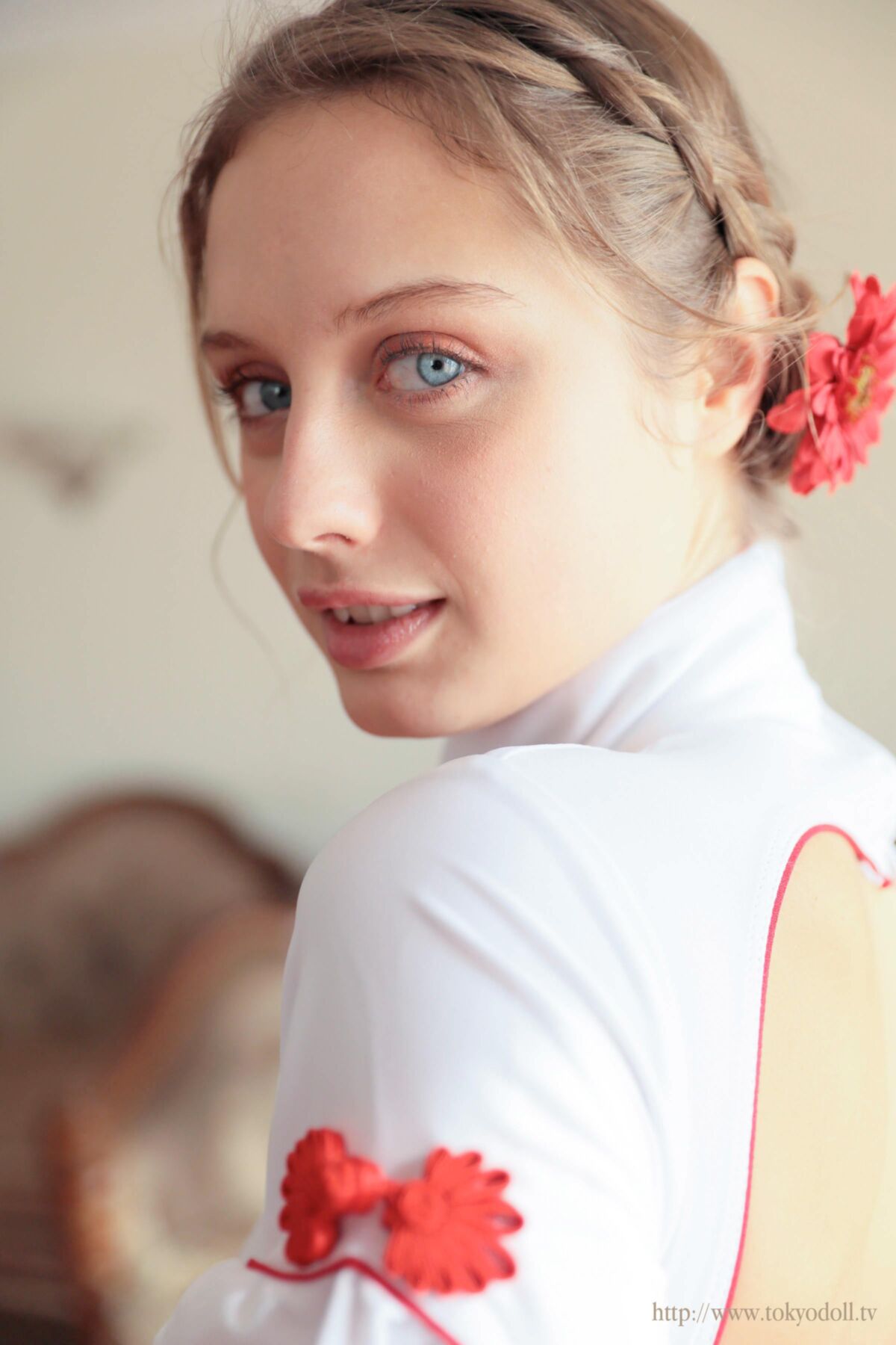 Alexa D VIP Set White Leotard, Red Stockings