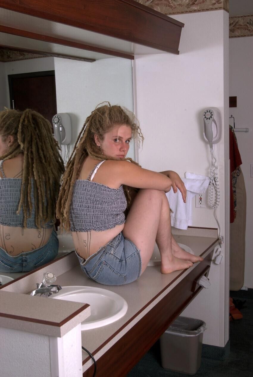 Cute chubby blonde hippy with nice tits and back tattoo sally