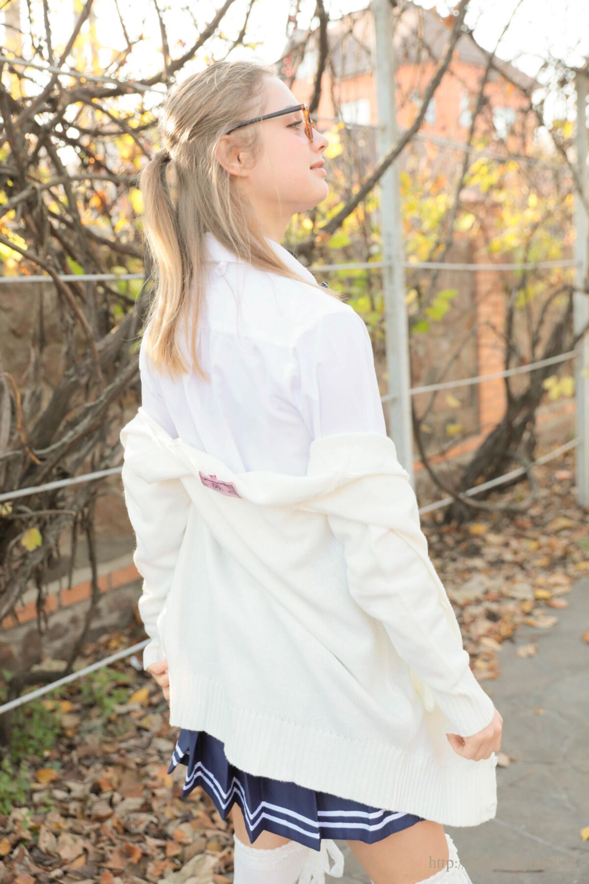 Alexa D Conjunto () Blusa branca, saia azul