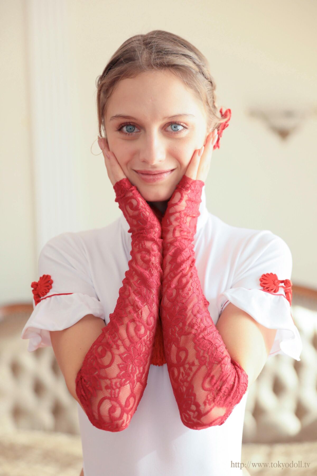 Alexa D VIP Set White Leotard, Red Stockings