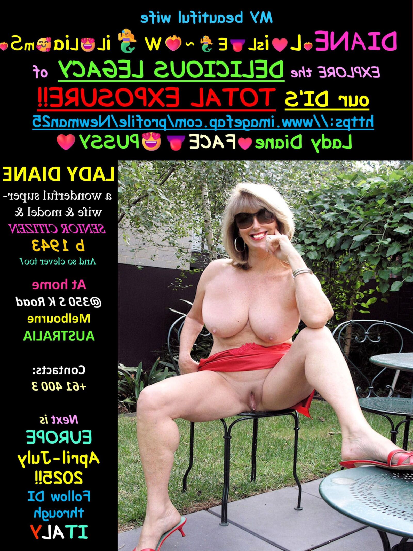 Plus de chatte: Notre fantastique Lady Diane le montre nue!
