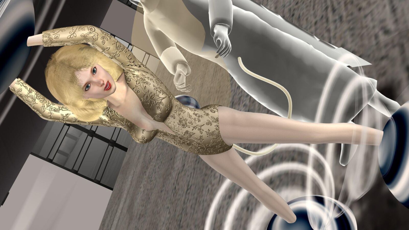 Twins diaboliques () ange dans des collants et talons de justaucorps et talons